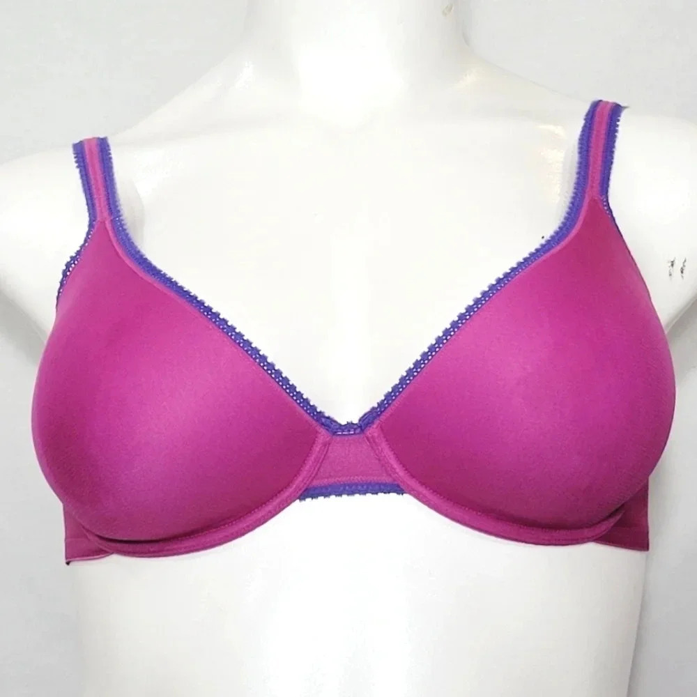 On Gossamer Molded Cup Underwire Bra 34DD Fuschia Pink‎ with Purple Trim